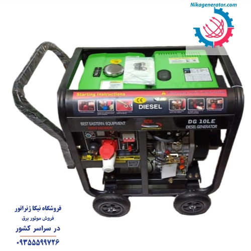 موتور برق 8.5 کیلووات ETQ مدل DG10LE بهمراه چرخ و دسته دارای خروجی تک فاز و سه فاز